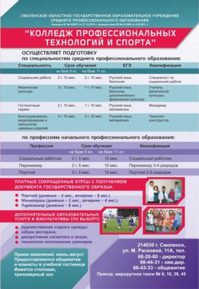 Колледж профессиональных технологий и спорта, СОГОУ СПО